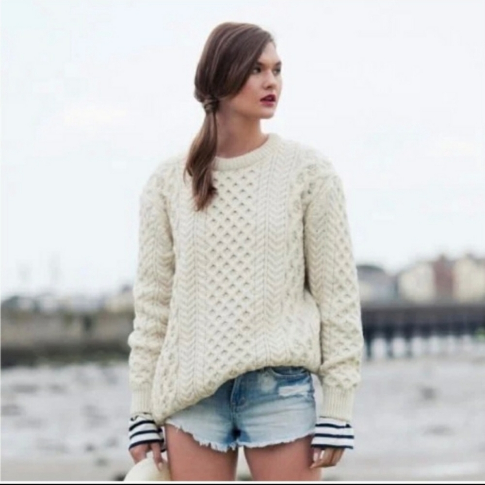 Aran Crafts Nwot Ireland Wool Cable Knit Chunky Oversize Creme Sweater